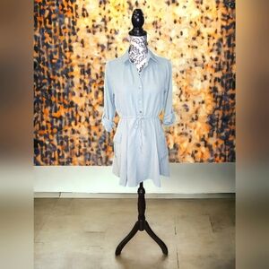 No Comment Collared Drawstring Waist Button Up Casual Dress Size L in Mint